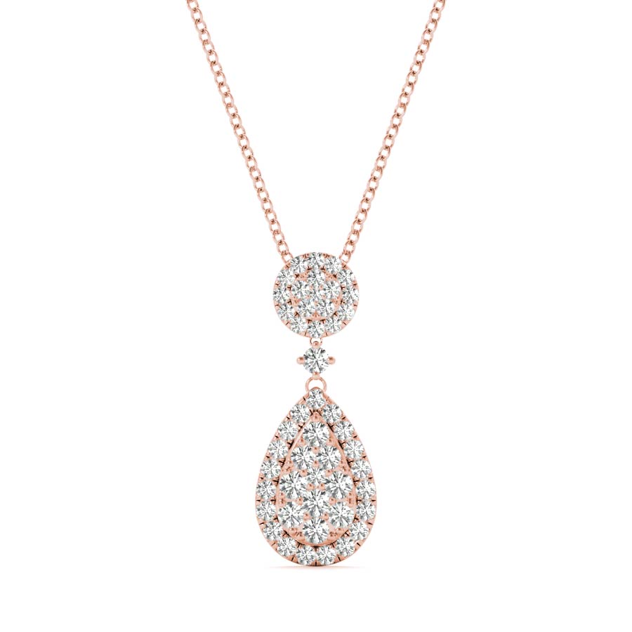 Round Halo Pear Halo Illusion Dangling Pendant Necklace - Elgrissy Diamonds