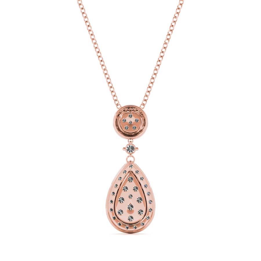 Round Halo Pear Halo Illusion Dangling Pendant Necklace - Elgrissy Diamonds