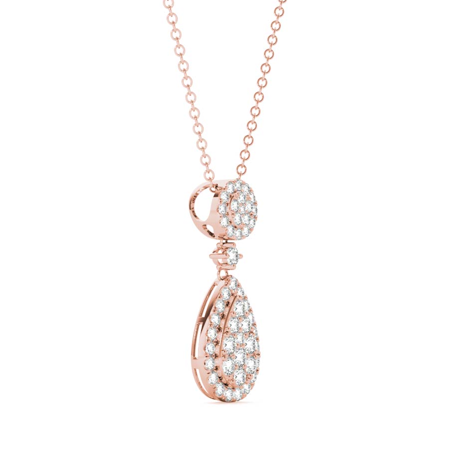 Round Halo Pear Halo Illusion Dangling Pendant Necklace - Elgrissy Diamonds