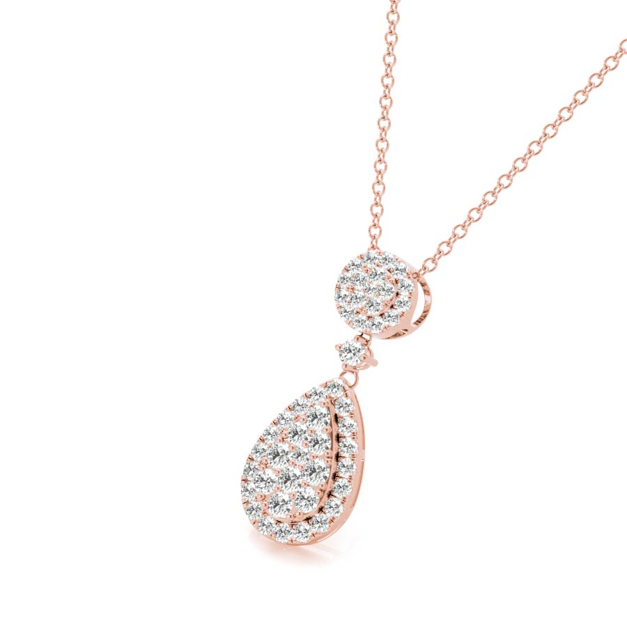 Round Halo Pear Halo Illusion Dangling Pendant Necklace - Elgrissy Diamonds