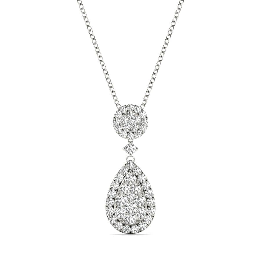 Round Halo Pear Halo Illusion Dangling Pendant Necklace - Elgrissy Diamonds