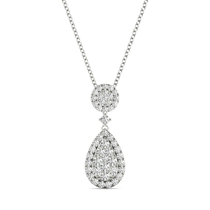 Round Halo Pear Halo Illusion Dangling Pendant Necklace - Elgrissy Diamonds