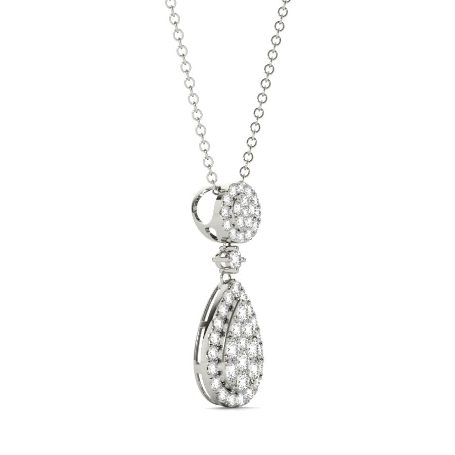 Round Halo Pear Halo Illusion Dangling Pendant Necklace - Elgrissy Diamonds