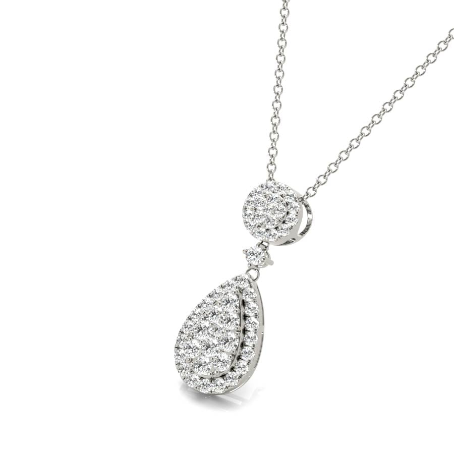 Round Halo Pear Halo Illusion Dangling Pendant Necklace - Elgrissy Diamonds