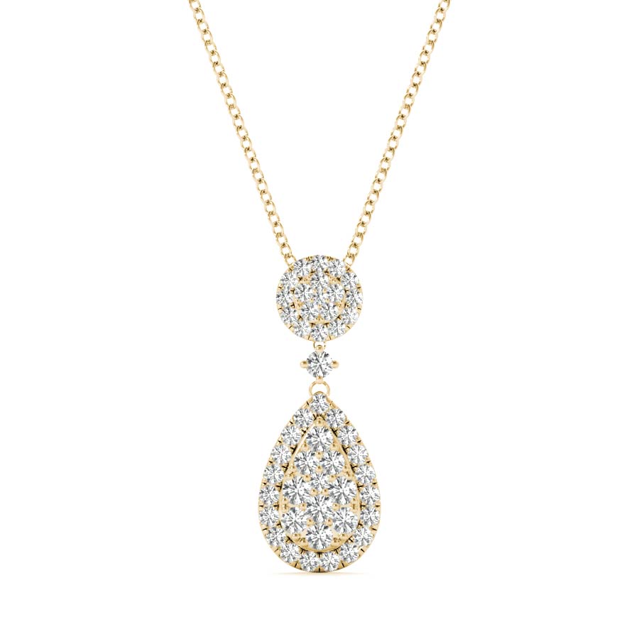 Round Halo Pear Halo Illusion Dangling Pendant Necklace - Elgrissy Diamonds