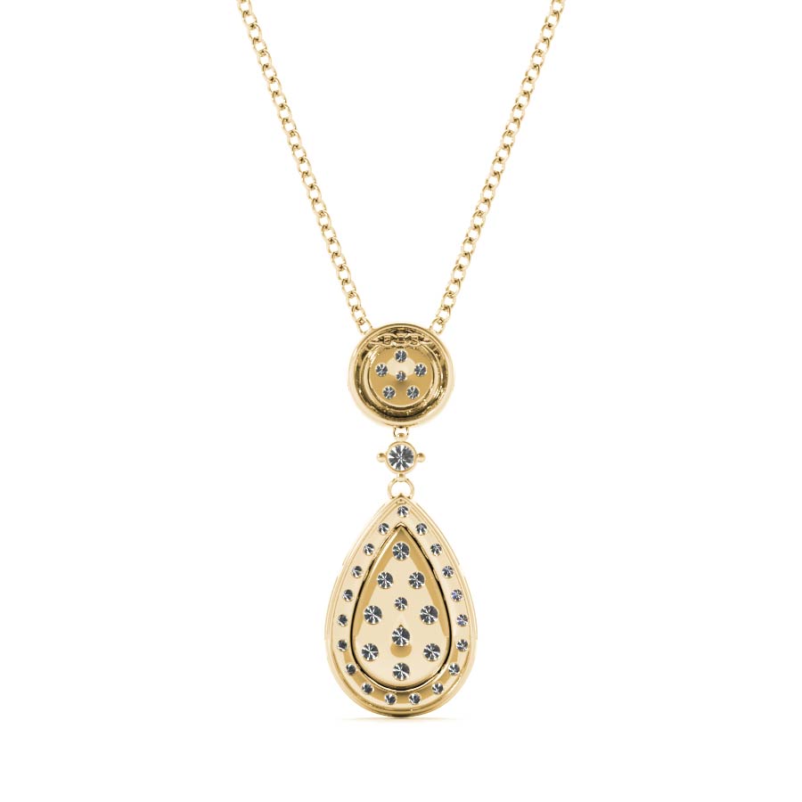 Round Halo Pear Halo Illusion Dangling Pendant Necklace - Elgrissy Diamonds