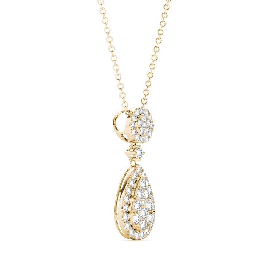 Round Halo Pear Halo Illusion Dangling Pendant Necklace - Elgrissy Diamonds