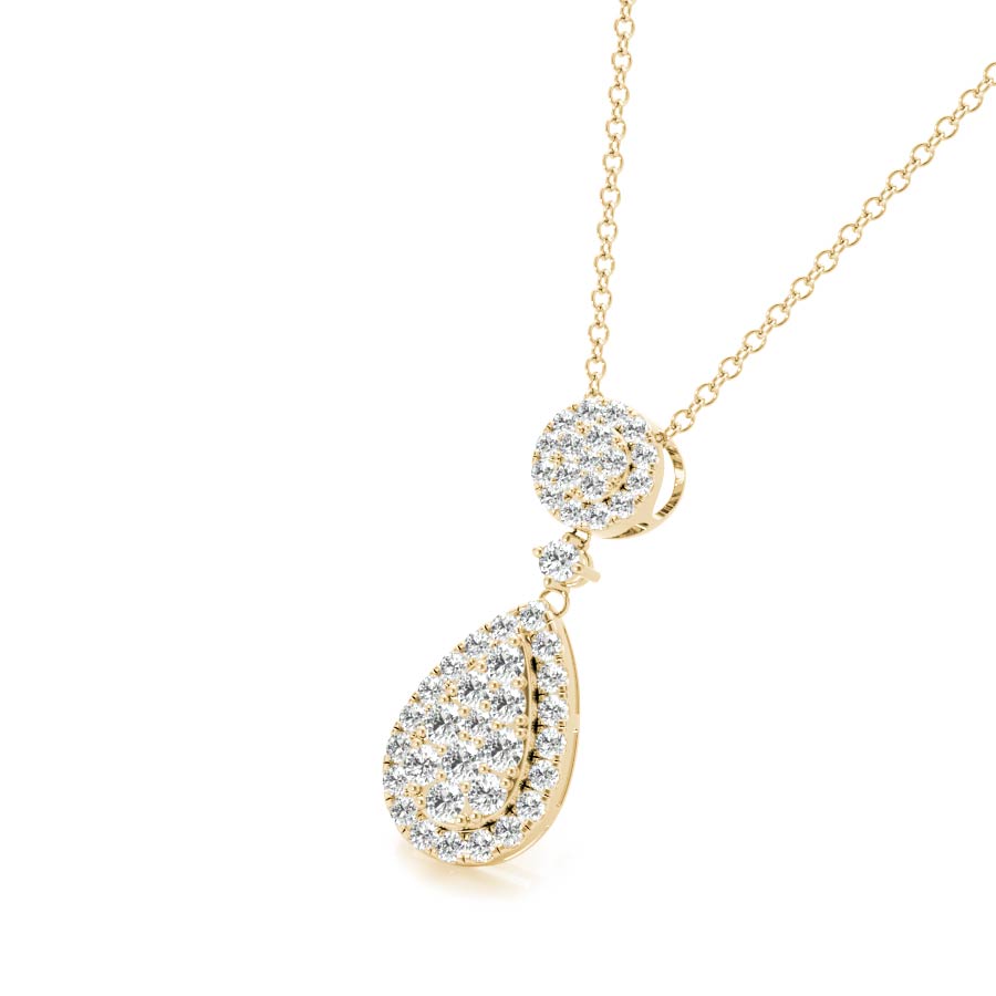 Round Halo Pear Halo Illusion Dangling Pendant Necklace - Elgrissy Diamonds