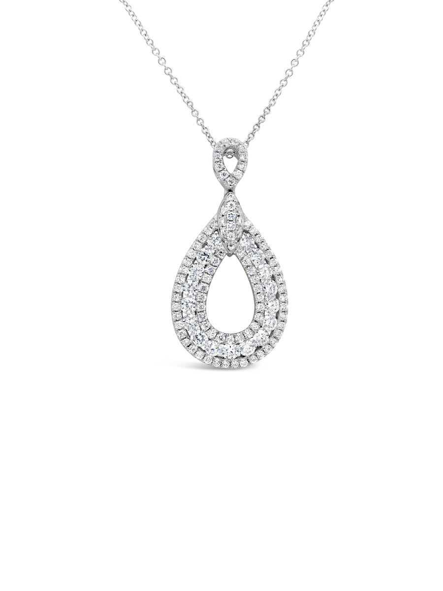 Double Halo Tear Drop Diamonds Pendant Necklace - Elgrissy Diamonds