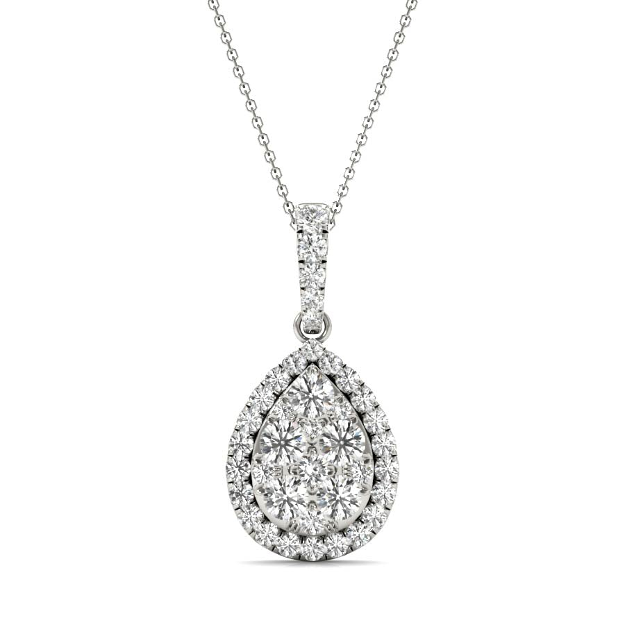 Halo Pear Shape Illusion Diamonds Pendant Neckalce - Elgrissy Diamonds