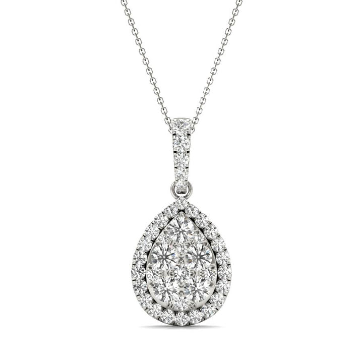 Halo Pear Shape Illusion Diamonds Pendant Neckalce - Elgrissy Diamonds