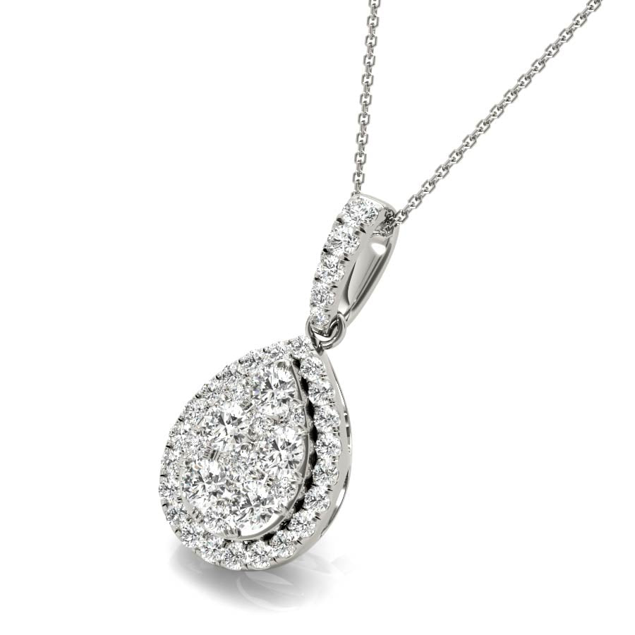 Halo Pear Shape Illusion Diamonds Pendant Neckalce - Elgrissy Diamonds