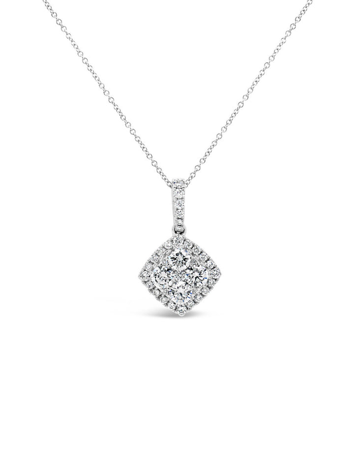 Halo Cushion Illusion Diamonds Pendant Necklace - Elgrissy Diamonds