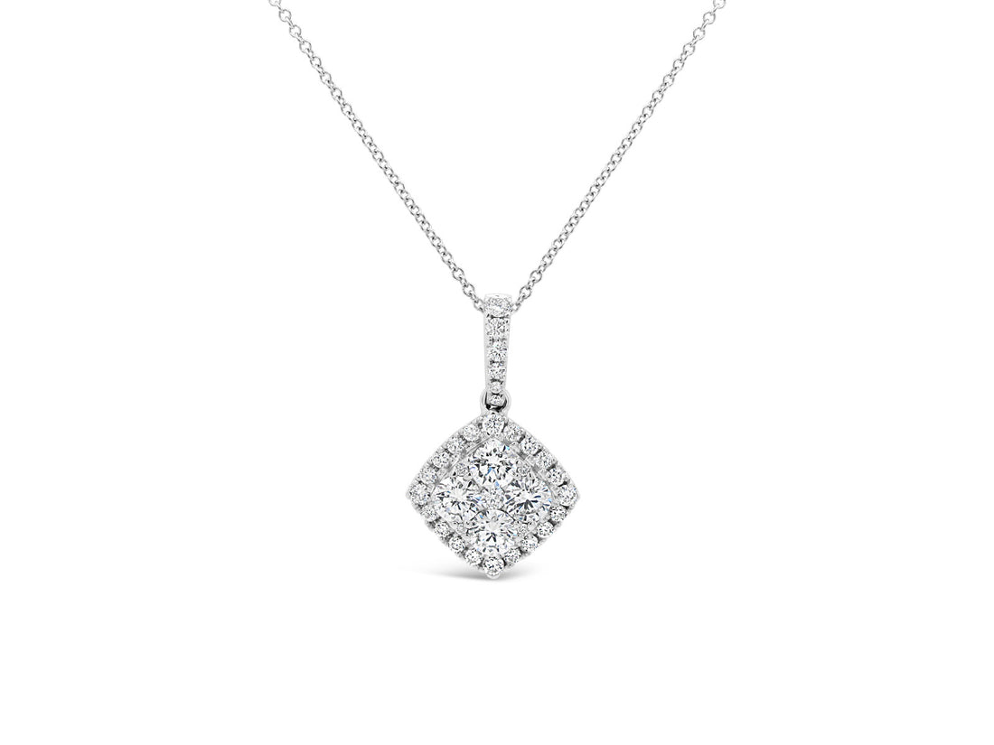 Halo Cushion Illusion Diamonds Pendant Necklace - Elgrissy Diamonds