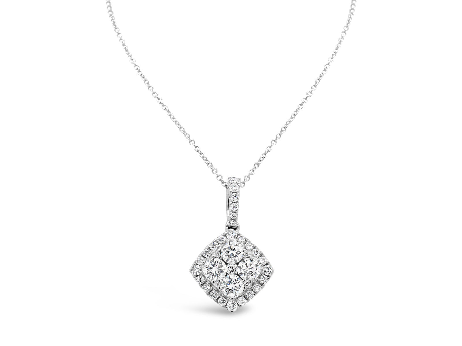Halo Cushion Illusion Diamonds Pendant Necklace - Elgrissy Diamonds