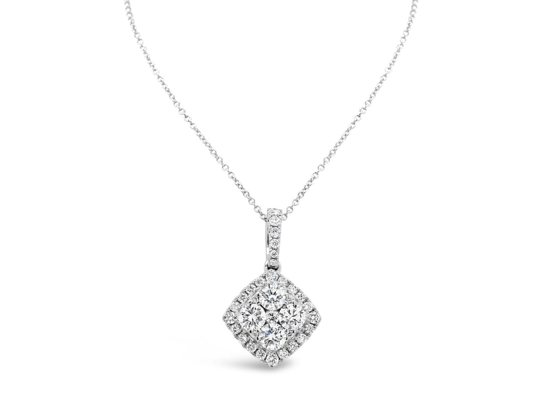 Halo Cushion Illusion Diamonds Pendant Necklace - Elgrissy Diamonds