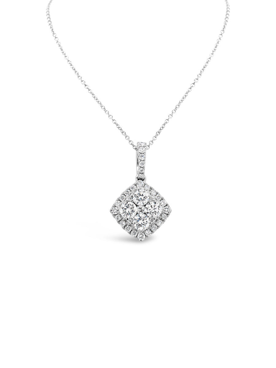 Halo Cushion Illusion Diamonds Pendant Necklace - Elgrissy Diamonds