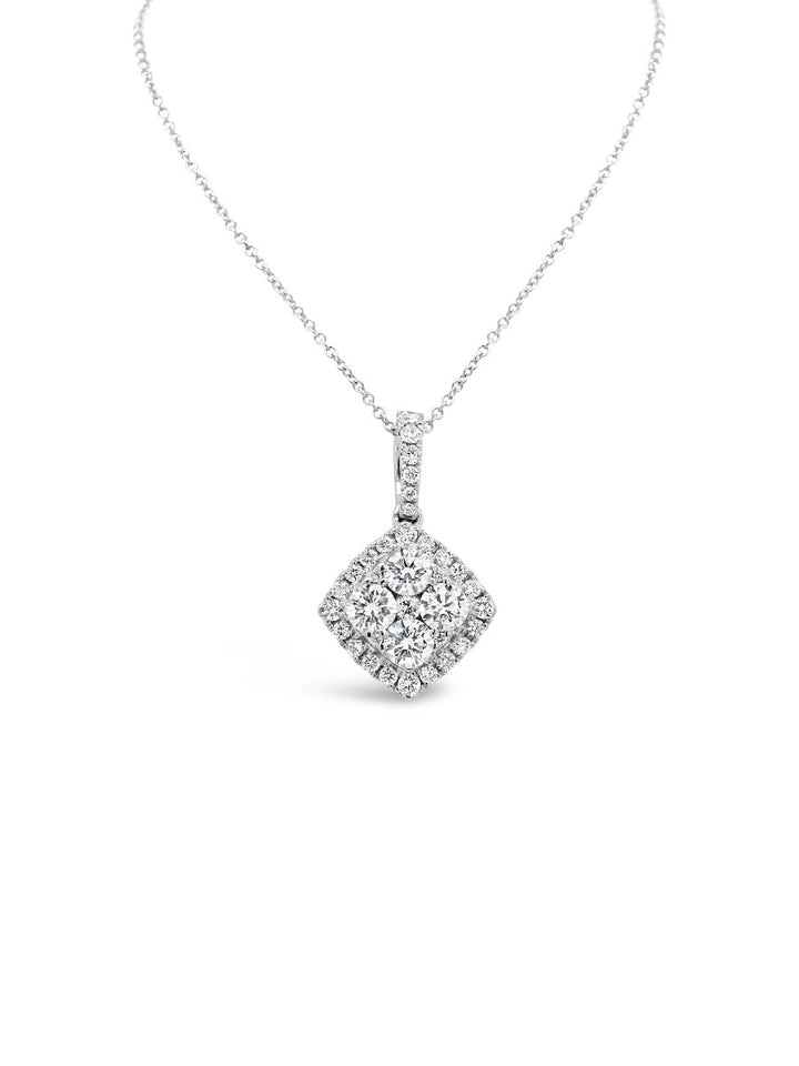 Halo Cushion Illusion Diamonds Pendant Necklace - Elgrissy Diamonds