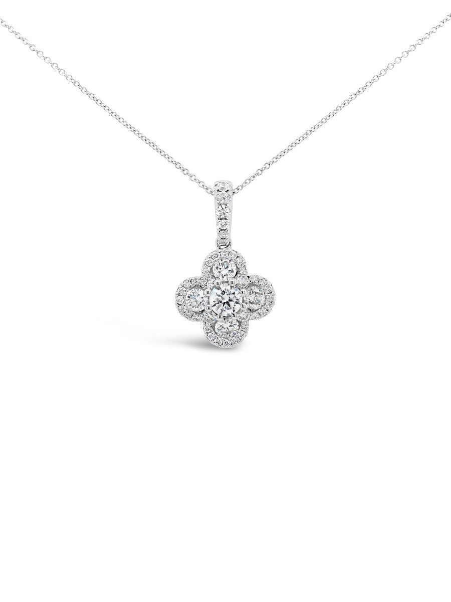 Halo Clover Diamonds Pendant Necklace - Elgrissy Diamonds