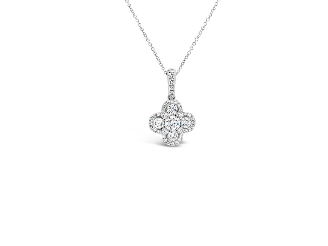 Halo Clover Diamonds Pendant Necklace - Elgrissy Diamonds