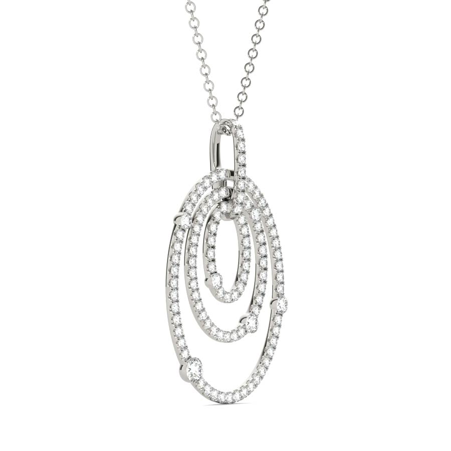 Three Rows Oval Cluster Pendant Necklace - Elgrissy Diamonds