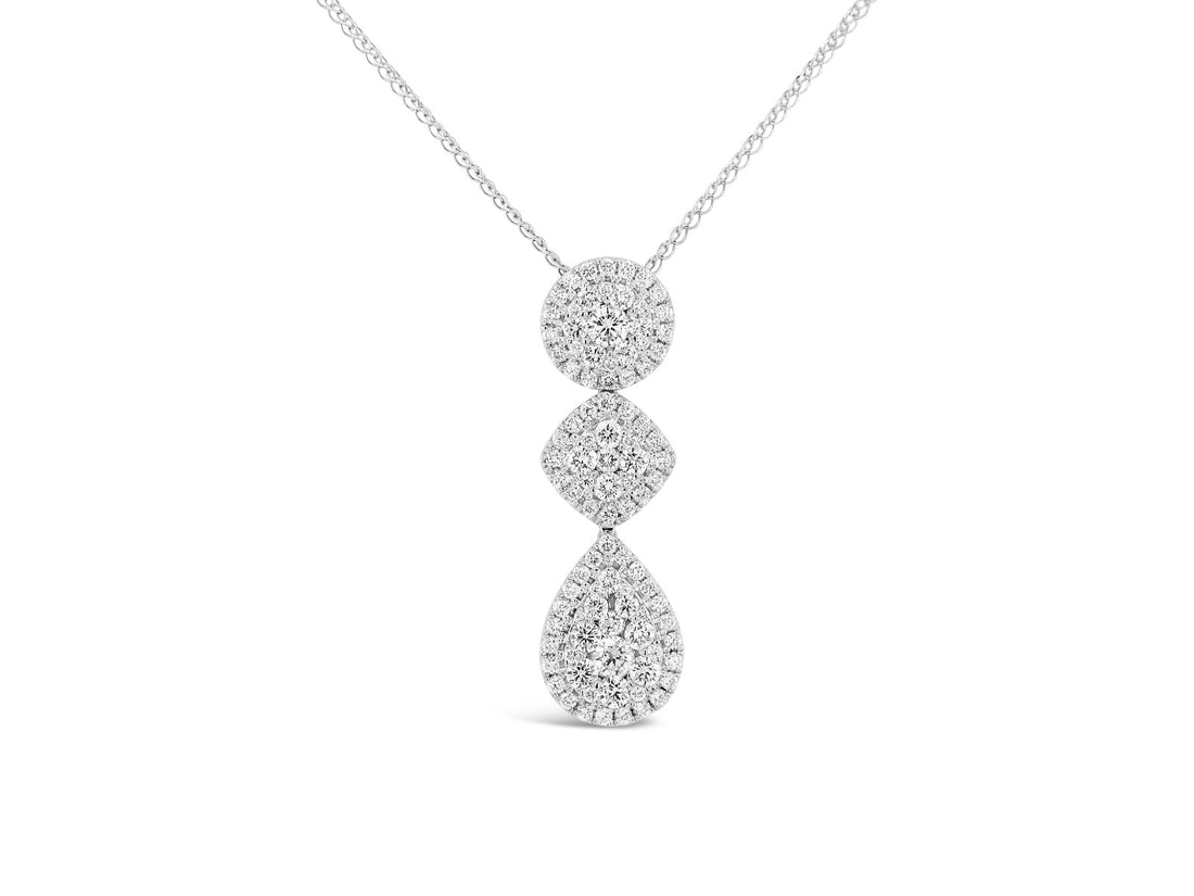 Three Shapes Halo Drop Cluster Pendant Necklace - Elgrissy Diamonds