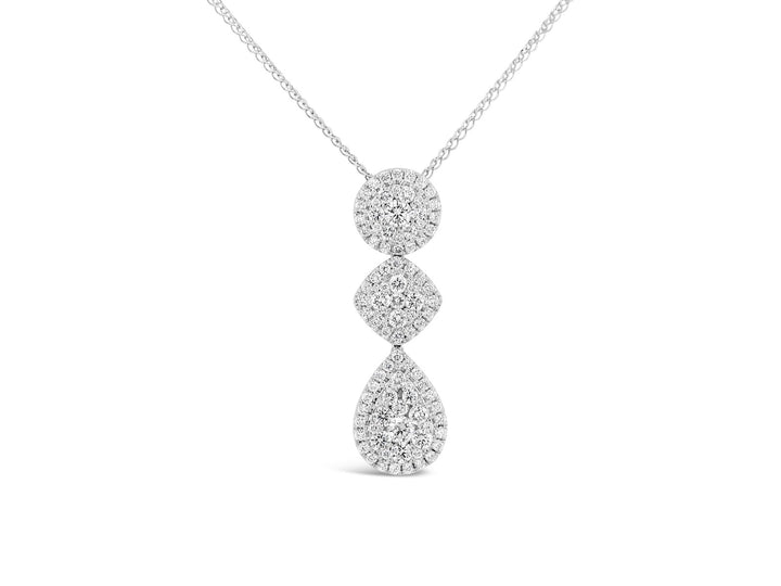 Three Shapes Halo Drop Cluster Pendant Necklace - Elgrissy Diamonds