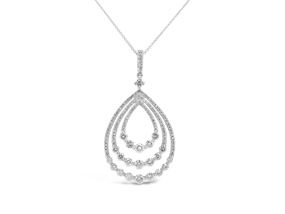 Three Rows Tear Drop Diamonds Cluster Pendant Necklace - Elgrissy Diamonds