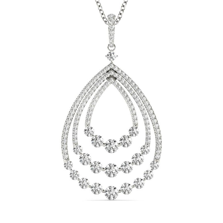 Three Rows Tear Drop Diamonds Cluster Pendant Necklace - Elgrissy Diamonds