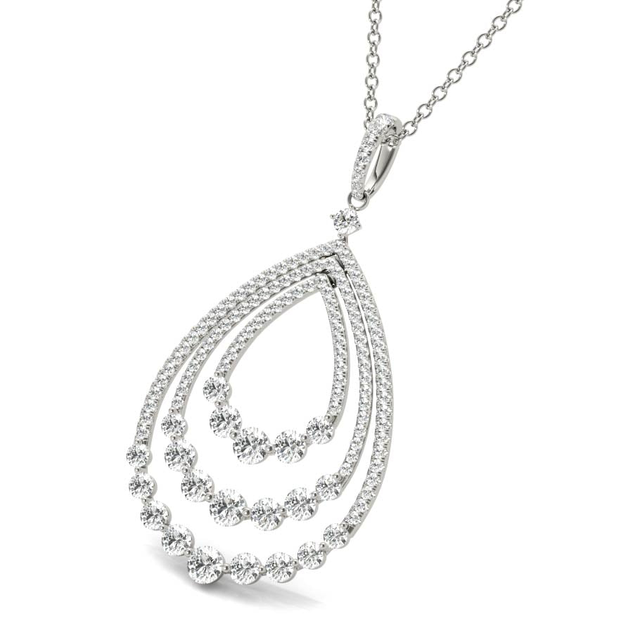 Three Rows Tear Drop Diamonds Cluster Pendant Necklace - Elgrissy Diamonds