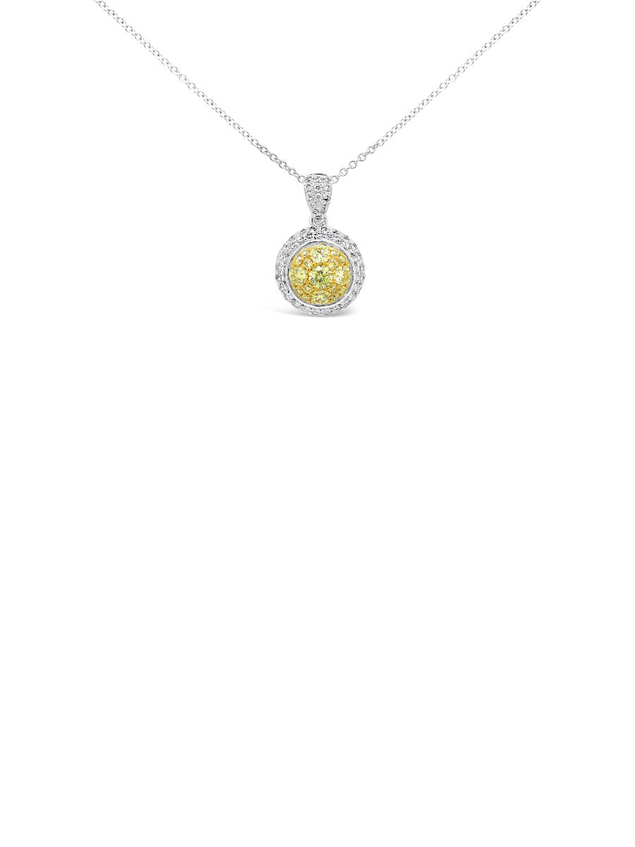 Two Tone Halo Illusion Diamonds Pendant Necklace - Elgrissy Diamonds