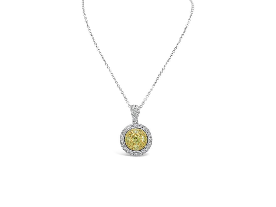 Two Tone Halo Illusion Diamonds Pendant Necklace - Elgrissy Diamonds