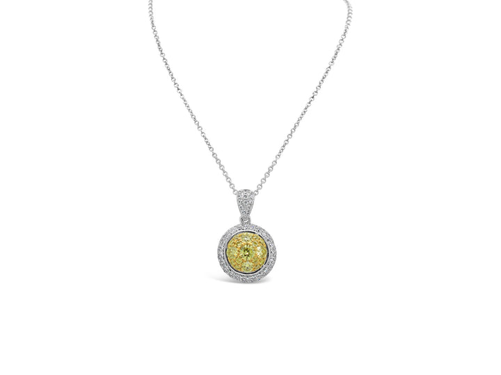 Two Tone Halo Illusion Diamonds Pendant Necklace - Elgrissy Diamonds