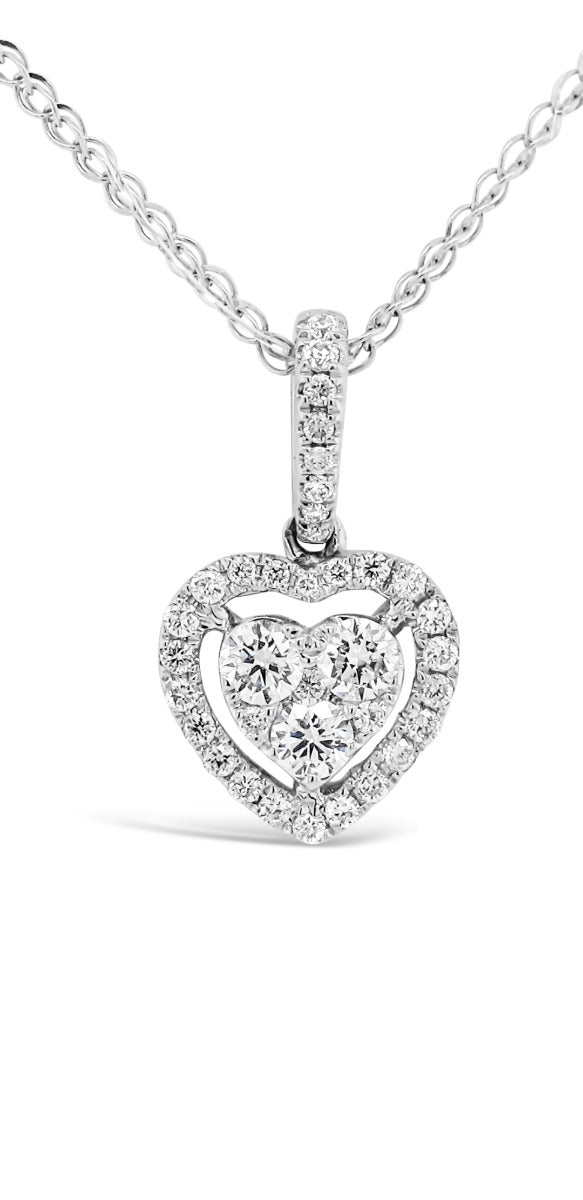 Floating Mini Heart Halo Diamonds Pendant Necklace - Elgrissy Diamonds