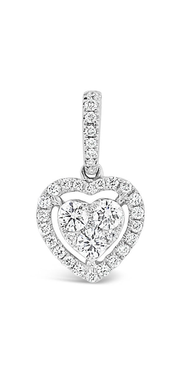 Floating Mini Heart Halo Diamonds Pendant Necklace - Elgrissy Diamonds