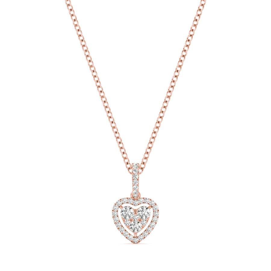 Floating Mini Heart Halo Diamonds Pendant Necklace - Elgrissy Diamonds