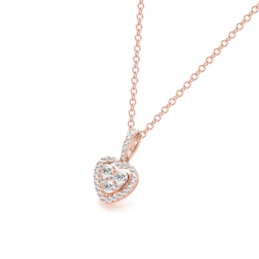 Floating Mini Heart Halo Diamonds Pendant Necklace - Elgrissy Diamonds