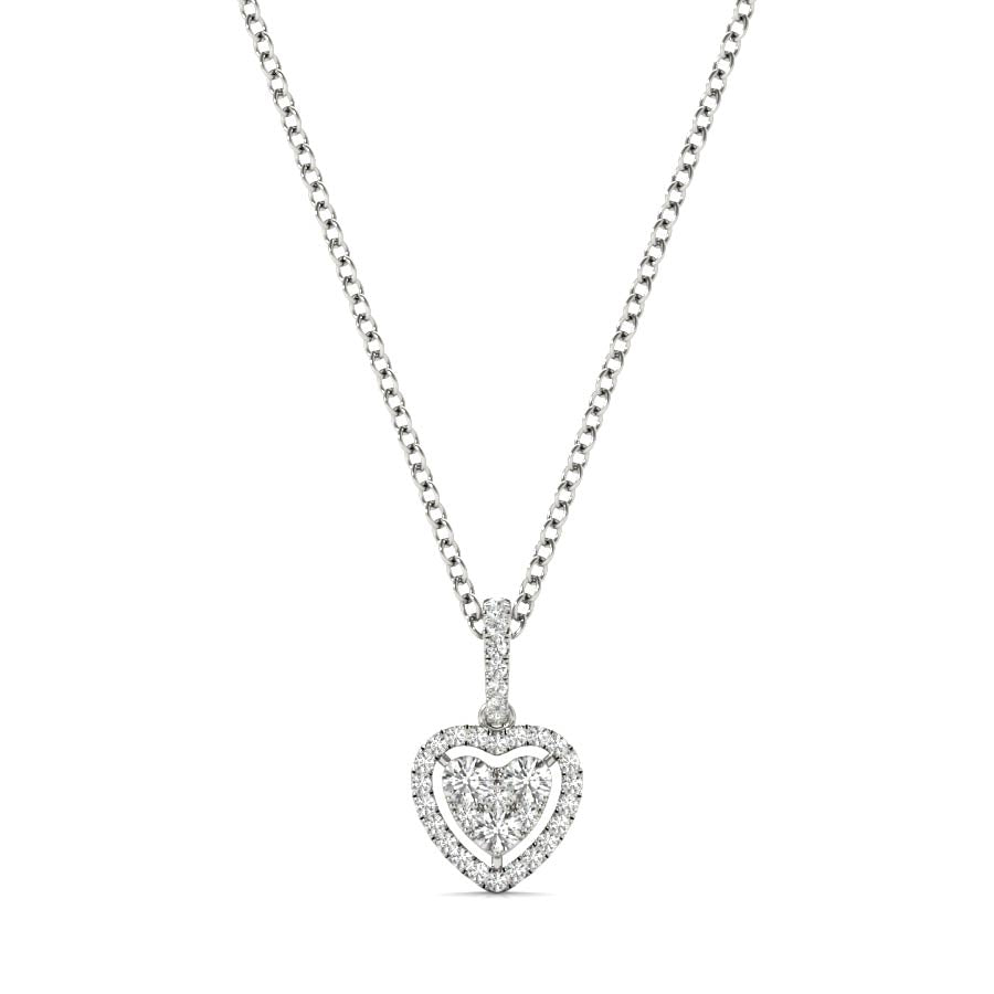 Floating Mini Heart Halo Diamonds Pendant Necklace - Elgrissy Diamonds