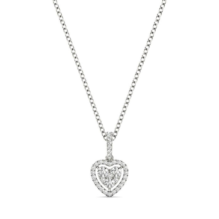 Floating Mini Heart Halo Diamonds Pendant Necklace - Elgrissy Diamonds