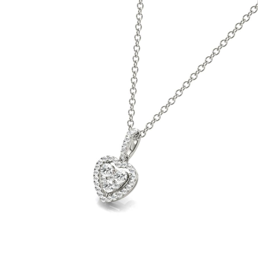 Floating Mini Heart Halo Diamonds Pendant Necklace - Elgrissy Diamonds