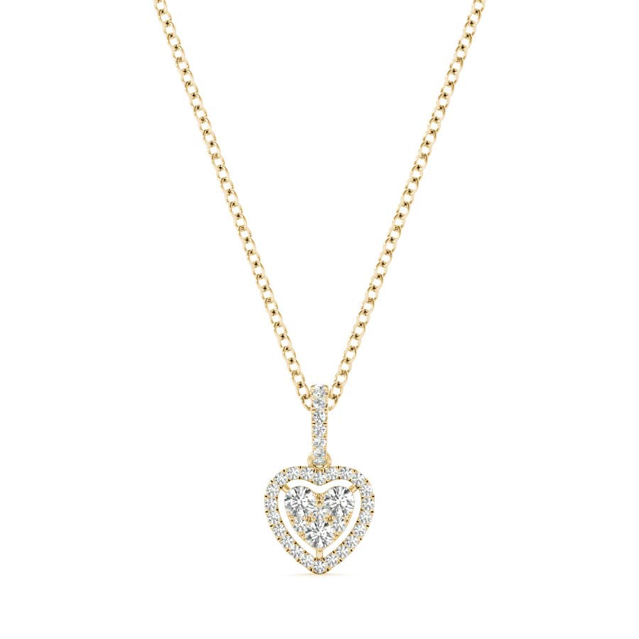 Floating Mini Heart Halo Diamonds Pendant Necklace - Elgrissy Diamonds