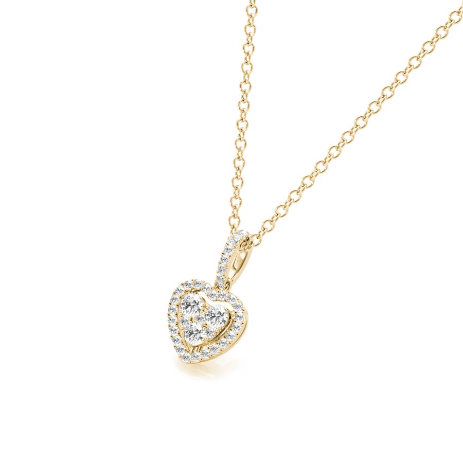 Floating Mini Heart Halo Diamonds Pendant Necklace - Elgrissy Diamonds