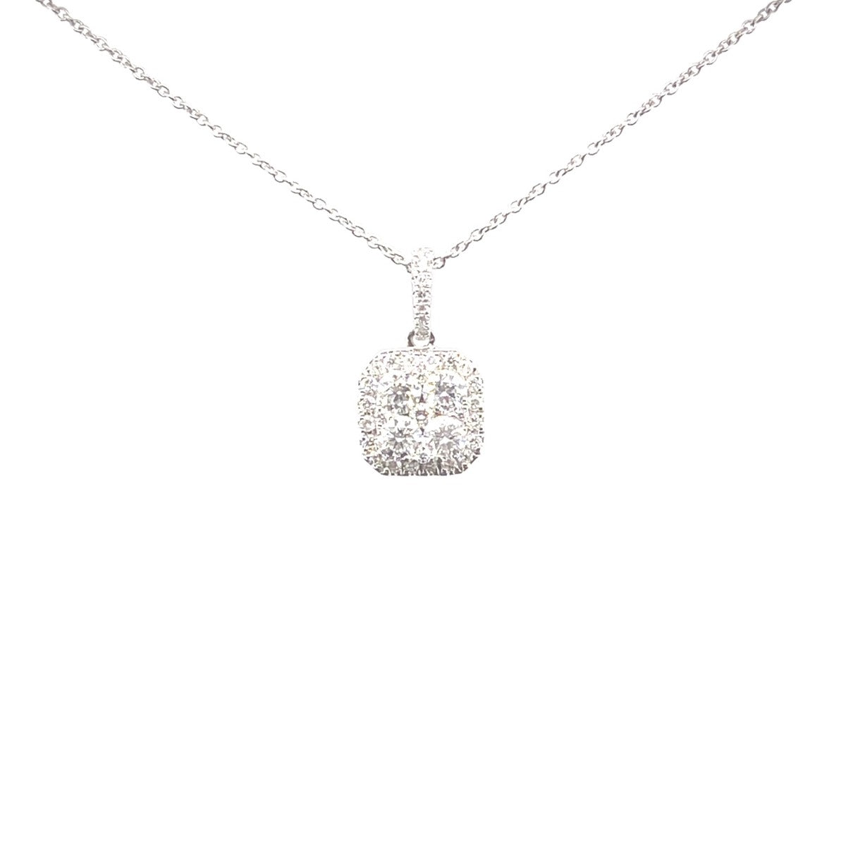 Halo Cushion Cluster Pendant Necklace - Elgrissy Diamonds