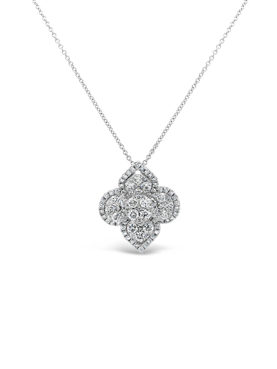 Clover Flower illusion Diamonds Pendant Necklace - Elgrissy Diamonds