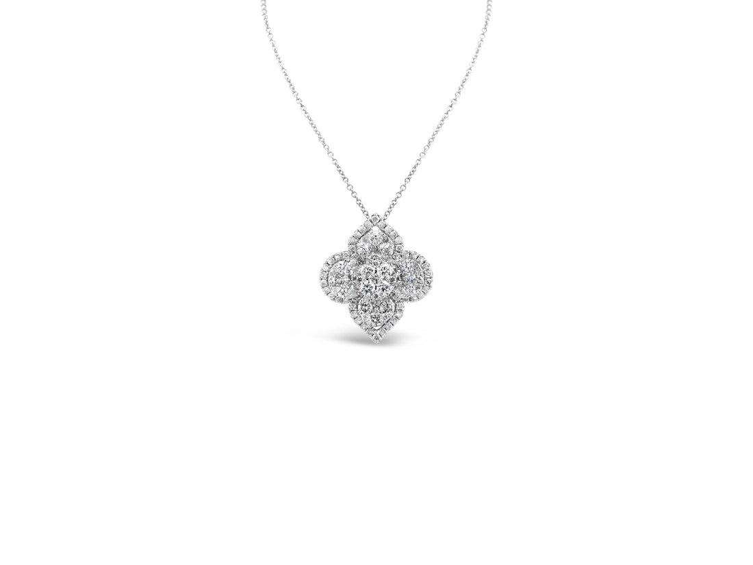 Clover Flower illusion Diamonds Pendant Necklace - Elgrissy Diamonds