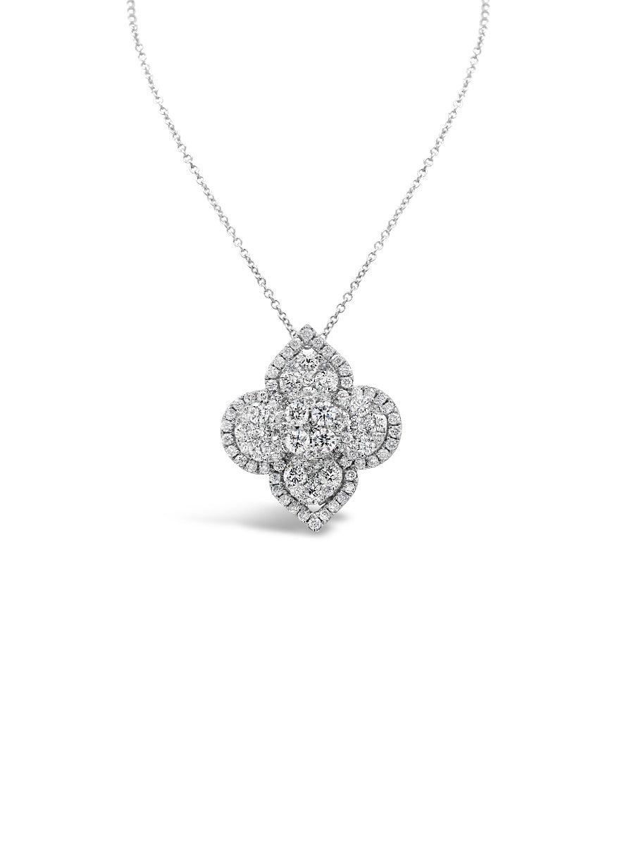 Clover Flower illusion Diamonds Pendant Necklace - Elgrissy Diamonds