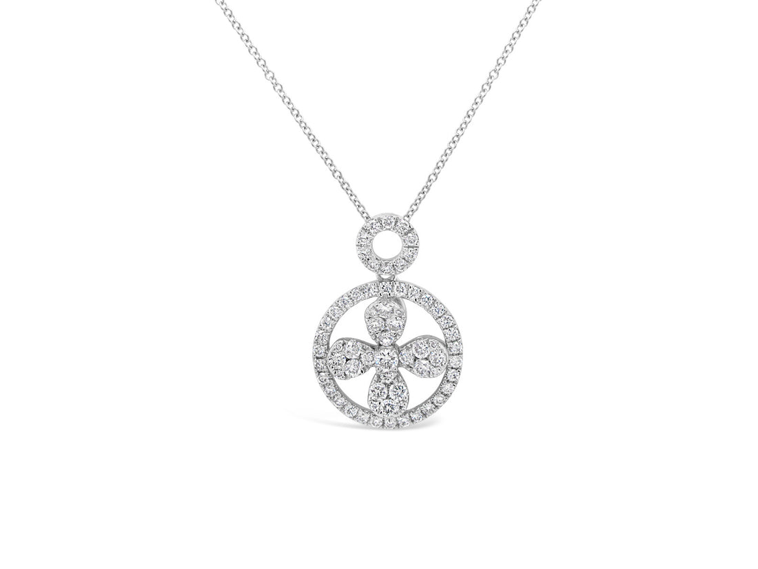 Halo Float Clover Diamonds Pendant Necklace - Elgrissy Diamonds