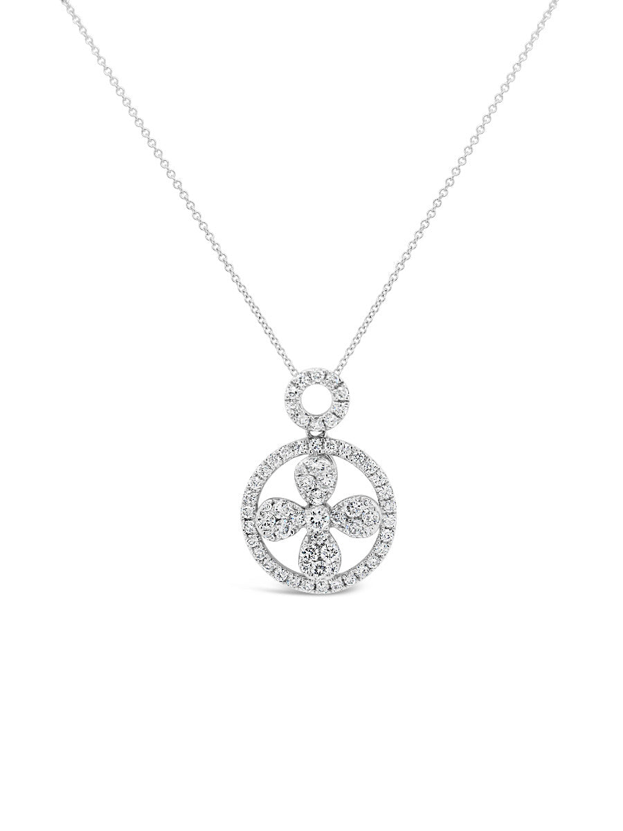 Halo Float Clover Diamonds Pendant Necklace - Elgrissy Diamonds