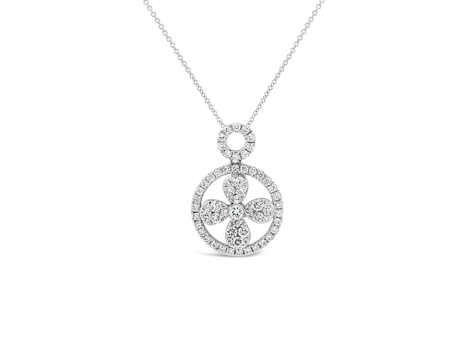Halo Float Clover Diamonds Pendant Necklace - Elgrissy Diamonds