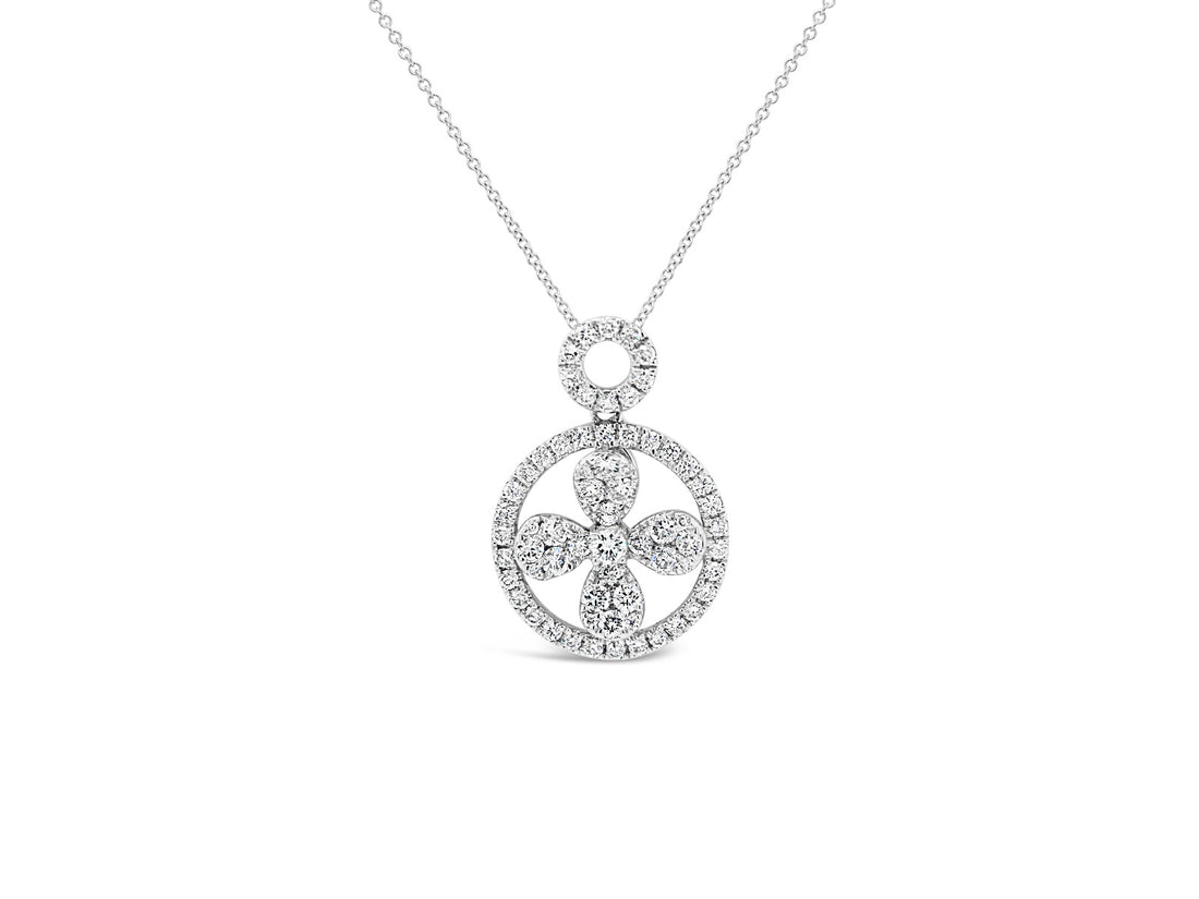 Halo Float Clover Diamonds Pendant Necklace - Elgrissy Diamonds